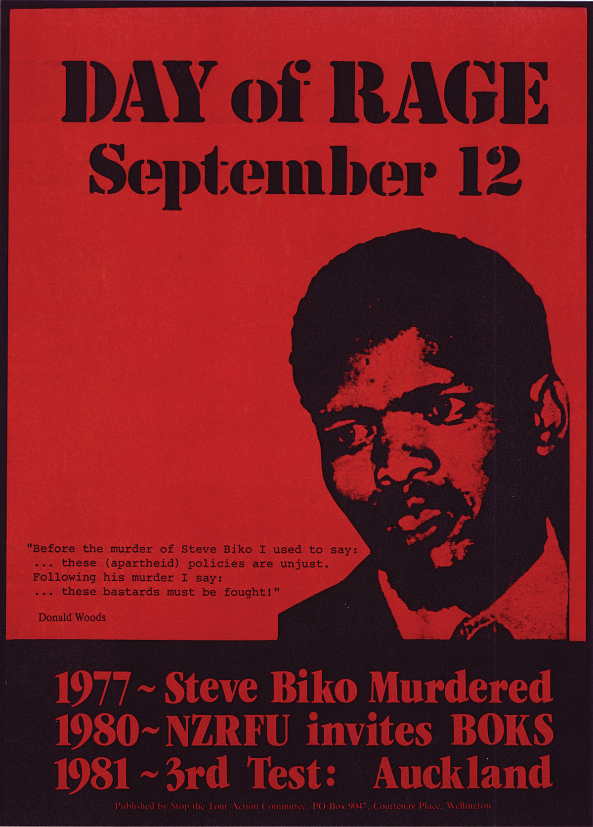 Stop the Tour Action Committee Day of Rage. 1981. Poster by Stop the Tour Action Committee, Wellington. 